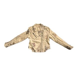 BlankNYC Cream Faux Leather Moto Jacket Women’s Embroidered Floral Feminine